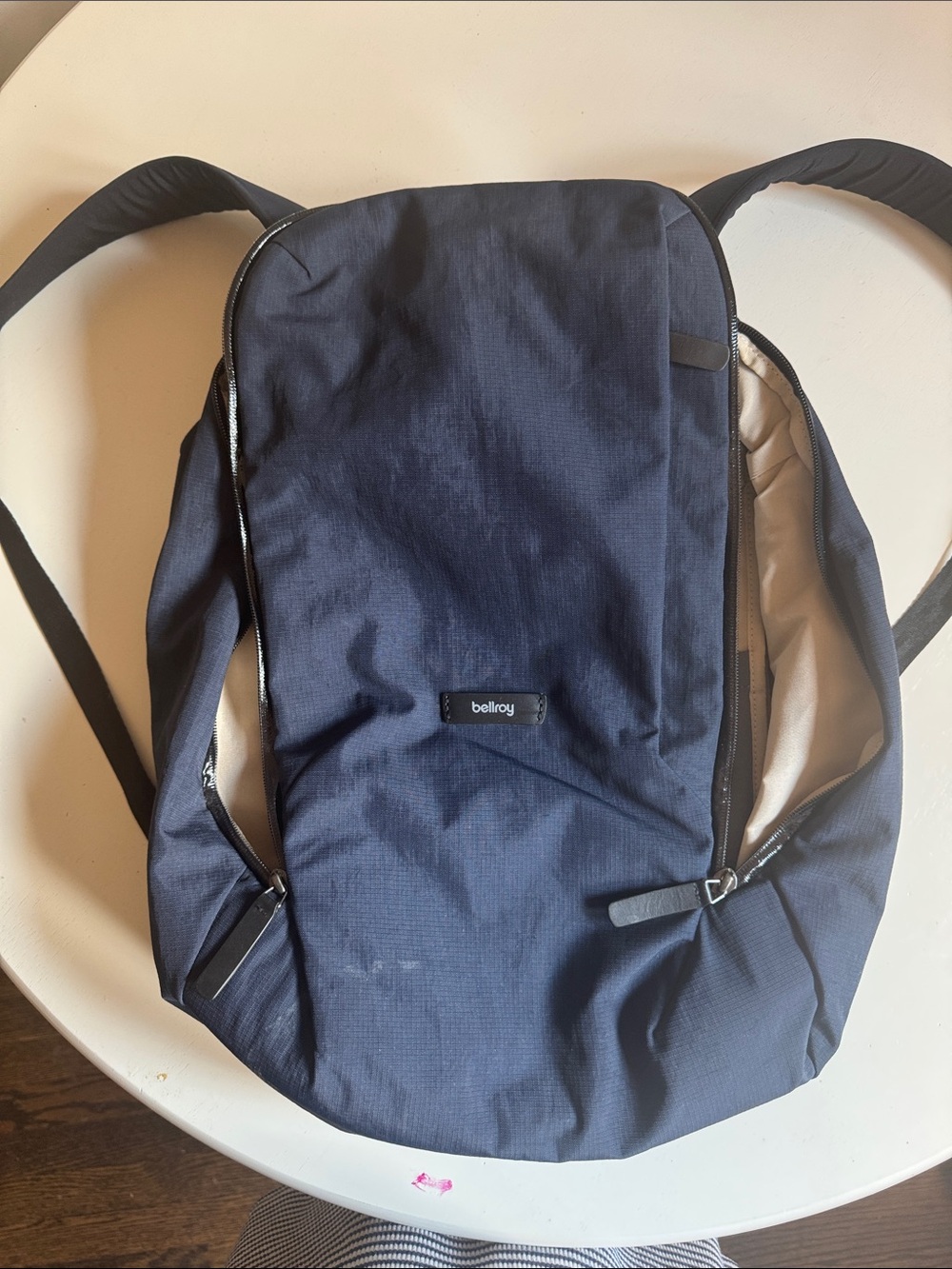 Bellroy Navy Blue Transit Workpack Commuter Backpack with Cream Interior